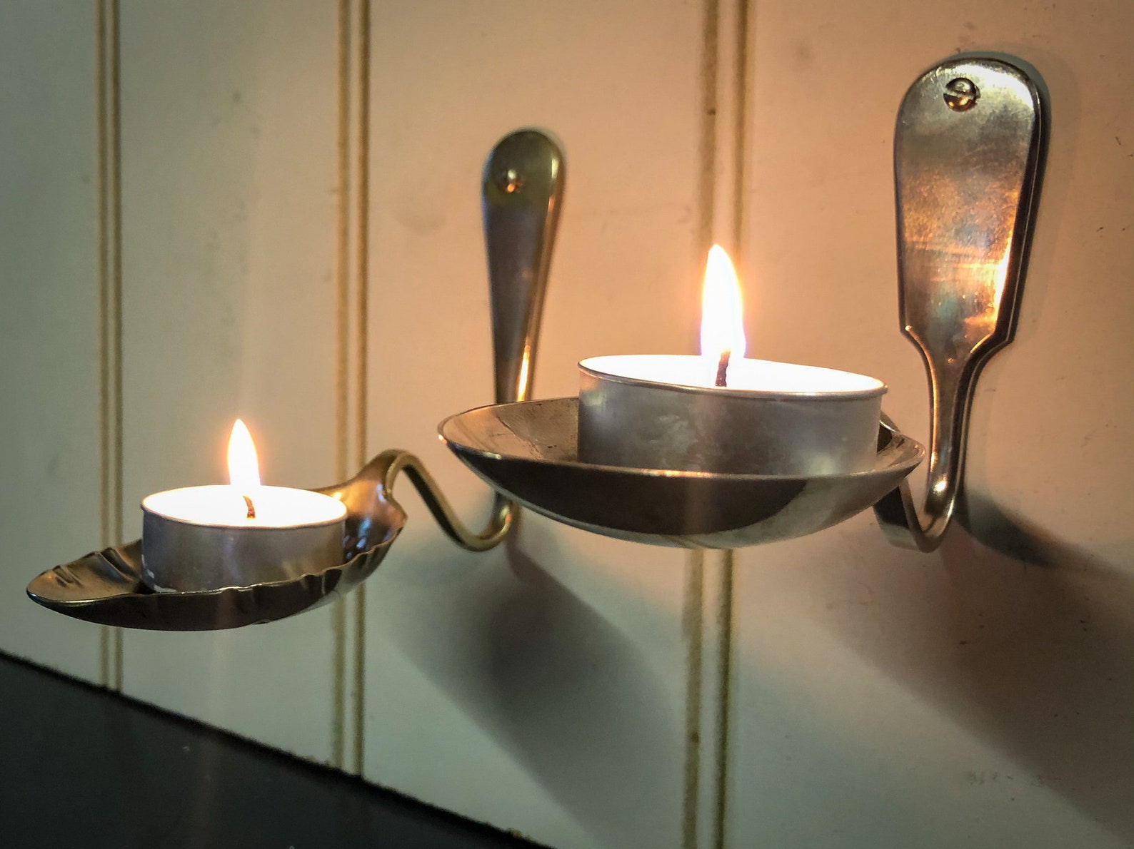 Tea Light Candle Holder Wall Mounted Pair from plated recycled Etsy