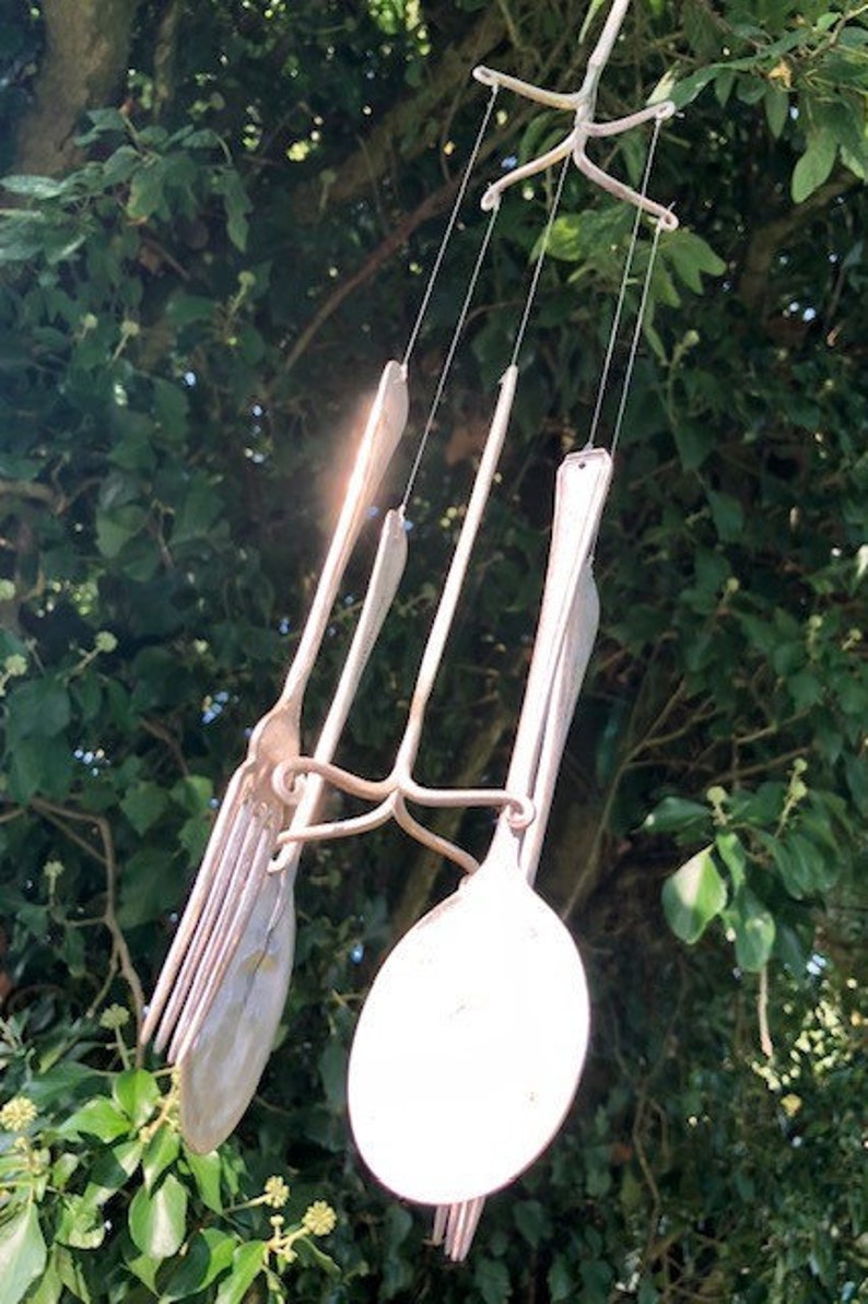 Cutlery Wind Chime from recycled Vintage plated cutlery & flatware. Perfect for garden, Valentine or Mothers Day or wedding/anniversary gift image 3