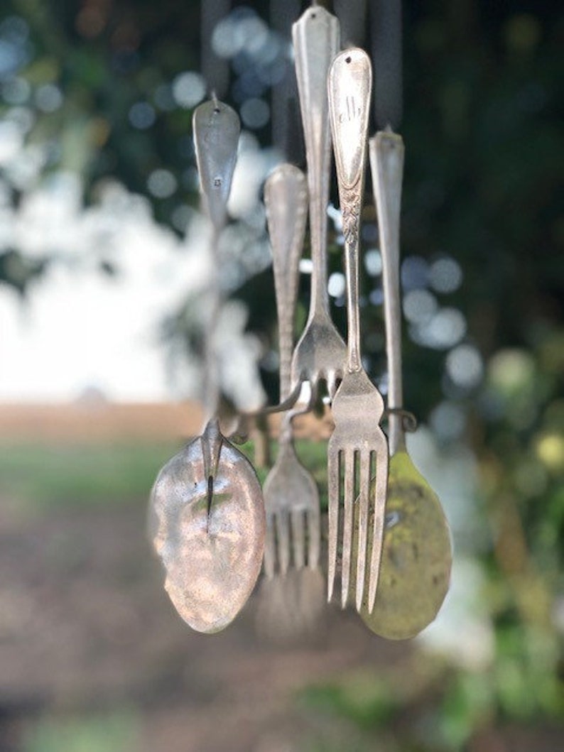 Cutlery Wind Chime from recycled Vintage plated cutlery & flatware. Perfect for garden, Valentine or Mothers Day or wedding/anniversary gift Without Gift Wrap