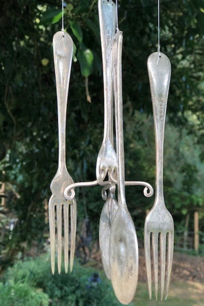 Cutlery Wind Chime from recycled Vintage plated cutlery & flatware. Perfect for garden, Valentine or Mothers Day or wedding/anniversary gift image 2