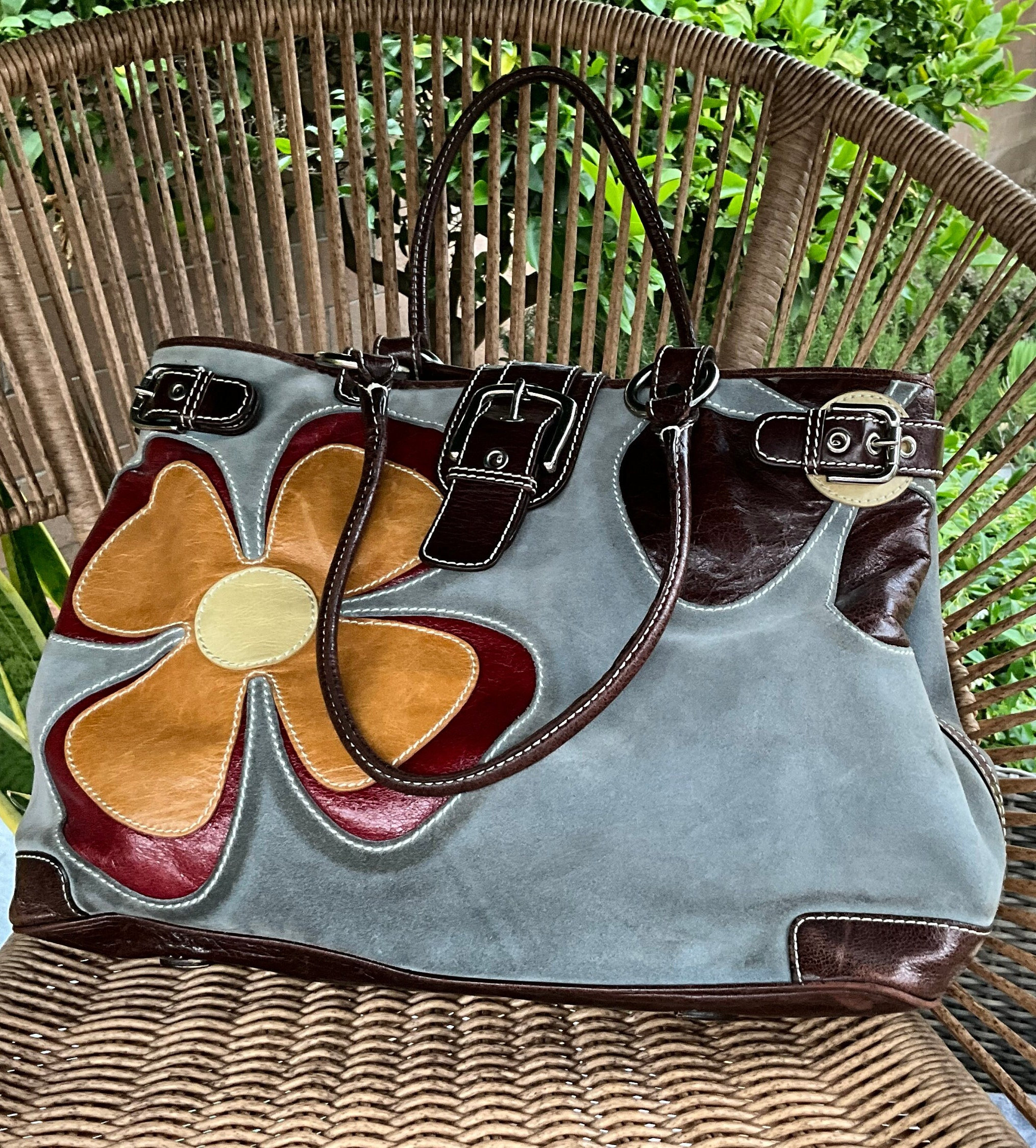 Vintage Isabella Fiore Multi-colored Large Leather Suede Purse