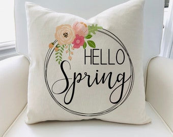 hello spring pillow