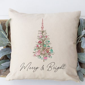 Merry and Bright- Vintage Christmas Tree- 18x18 inch pillow cover #19