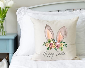 Happy Easter Bunny Ears #2 Pillow Cover 18x18 inch