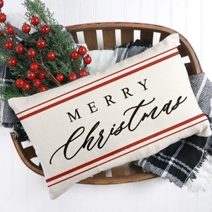 Merry Christmas with Farmhouse Stripes- 12x20 inch pillow cover #16