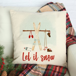 Let it snow- with skis- 18x18 inch pillow cover #15