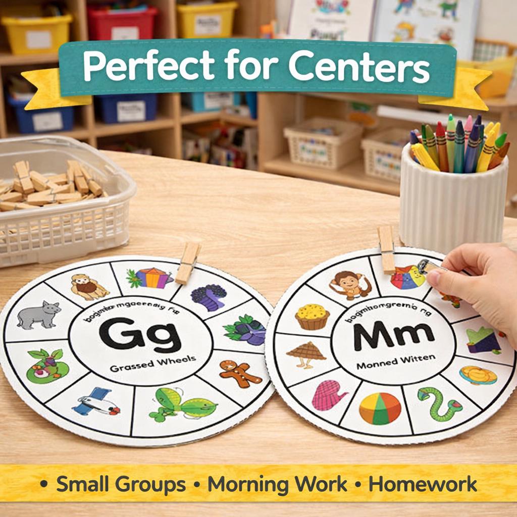Alphabet Clip Wheels Beginning Sounds Printable Activity, Preschool ...