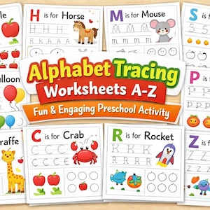 Alphabet Tracing Worksheets A-Z | Preschool Letter Activity | Printable ABC Workbook | Kindergarten Learning | Toddler Homeschool PDF