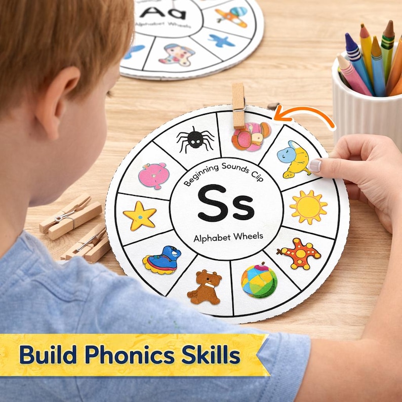 Alphabet Clip Wheels Beginning Sounds Printable Activity, Preschool ...