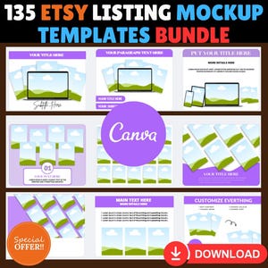 135 Etsy Listing Mockup Templates Bundle for Digital Products, Editable Canva Mockups for Etsy Listing, Etsy Product Image Mockup Templates