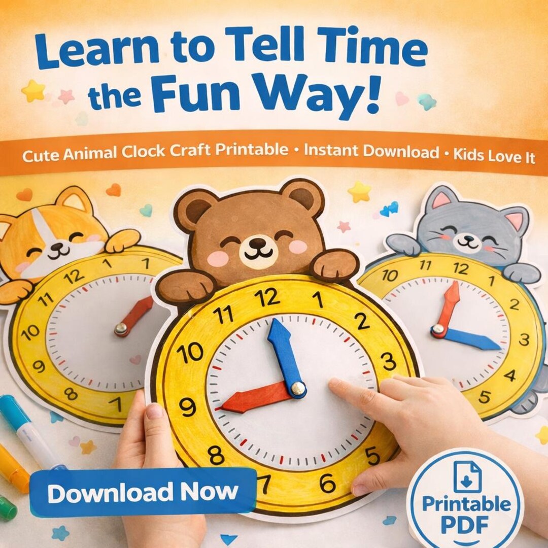 Paper Clock Craft Template Printable | Animal Clock Craft for Kids ...
