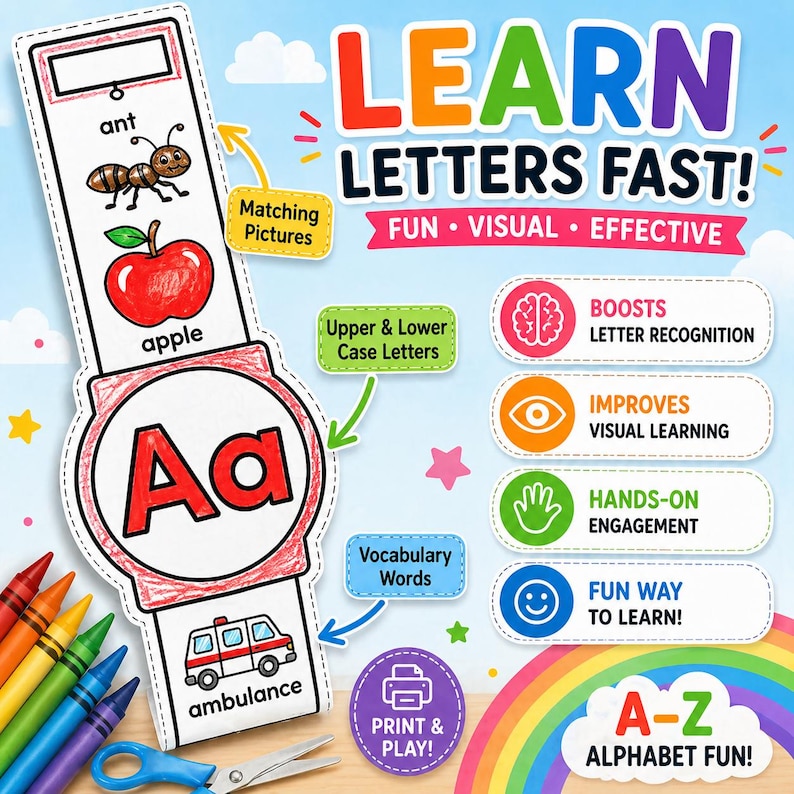 Alphabet Watch Craft Printable, ABC Learning Activity for Kids ...