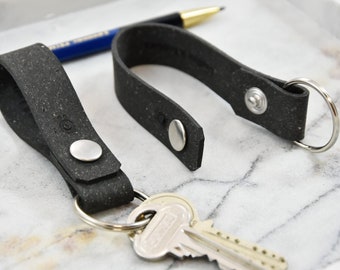 Handmade Leather Keychain / Model–ö - Black / Recycled Leather Keychain / Leather Loop Keyring / Minimalist  Leather Keychain
