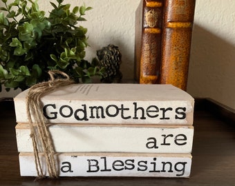 Godmothers are a Blessing Stacked Books //Home Books//Neutral Farmhouse Decor//Home Decor