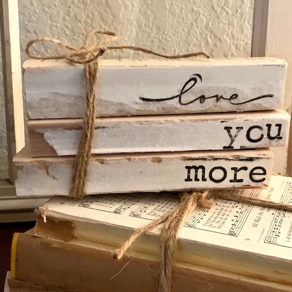 Love you More Stamped Books//Home Books//Neutral Farmhouse Decor//Vintage Home//farmhouse books//Free Shipping