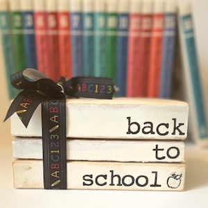 Back to School Stamped Books |Home Books| Neutral Farmhouse Decor | Classroom decor |farmhouse books |Free Shipping