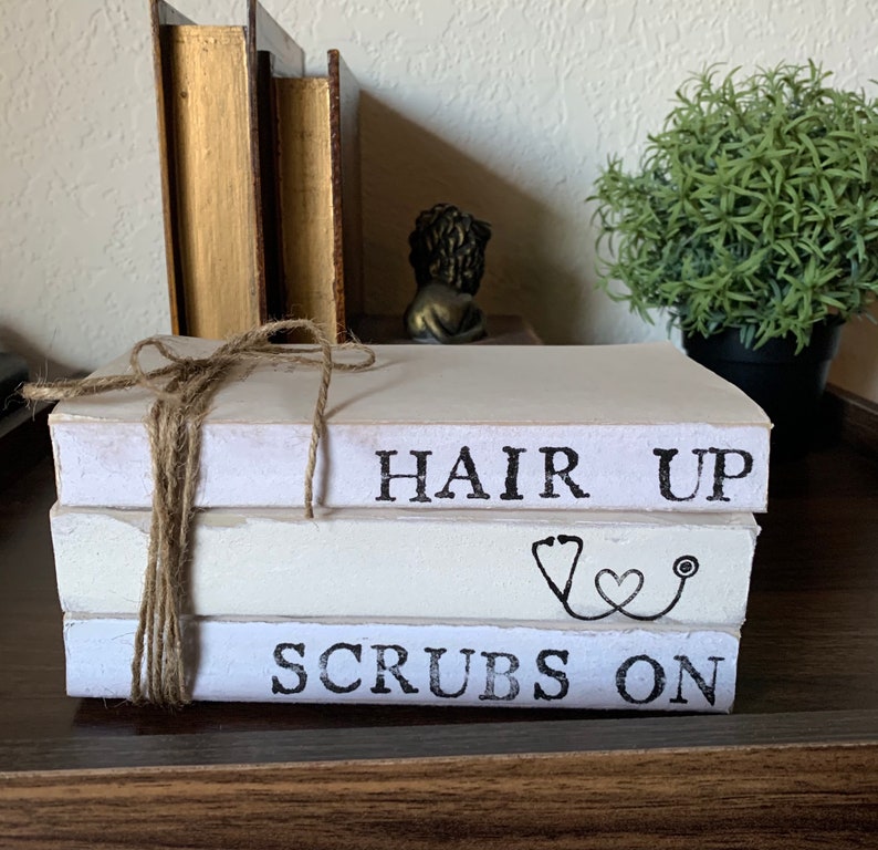 Hair Up Scrubs On Stamped Books Home BooksNeutral Farmhouse DecorNursing GiftFelt Flower BooksFelt Floral DecorFree Shipping