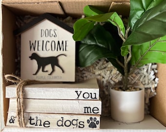 You Me and the Dogs Stamped Books gift set / Book Shelf Set /Neutral Farmhouse Decor/Vintage Home/farmhouse books/Free Shipping