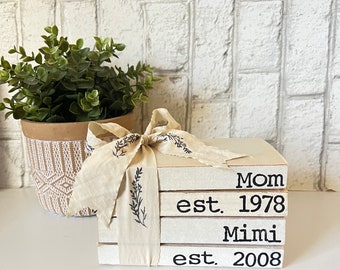 Mom and Mimi book stack|Decorative Books| Neutral Farmhouse Decor| Farmhouse books| Real Books |Free Shipping