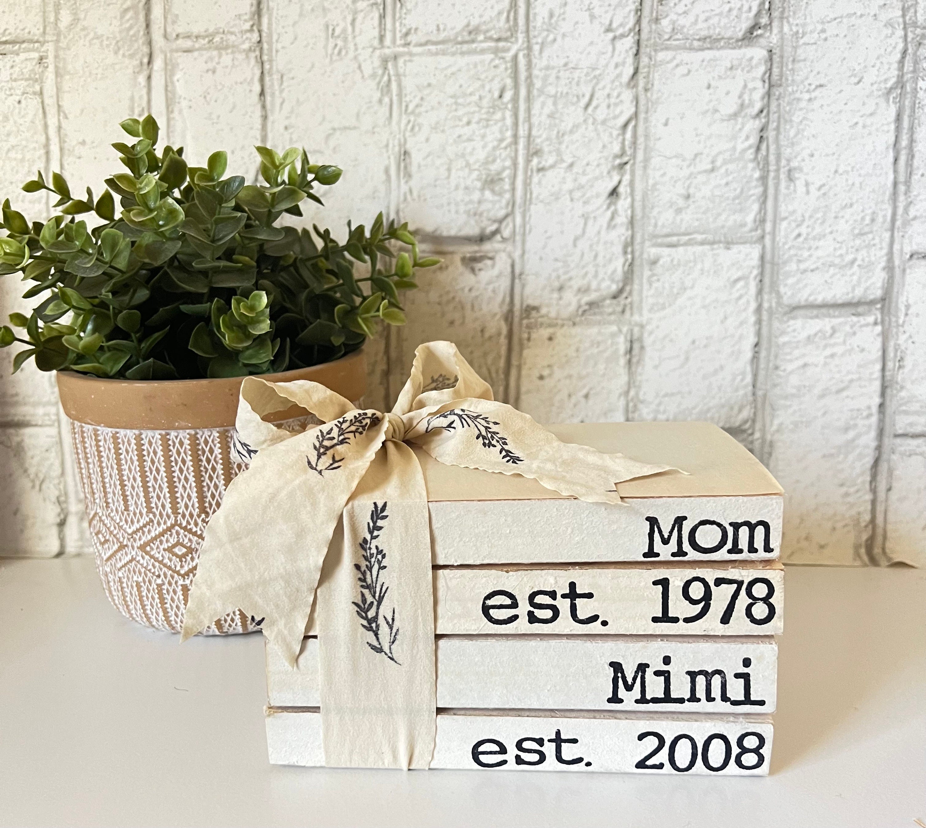 Mom and Mimi book stack|Decorative Books| Neutral Farmhouse Decor| Farmhouse books| Real Books |Free Shipping