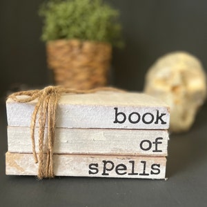 Book of Spells Halloween book stack, Halloween farmhouse book stack, Neutral Halloween decor