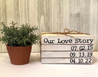 Our Love Story Custom Personalized Stacked Books //Home Books//Neutral Farmhouse Decor//Home Decor