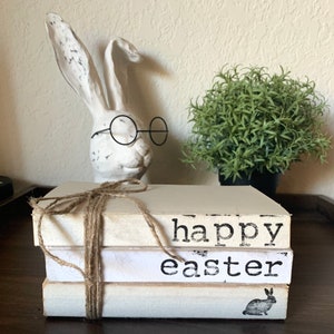 Happy Easter Stacked Books //Home Books//Neutral Farmhouse Decor//Home Decor