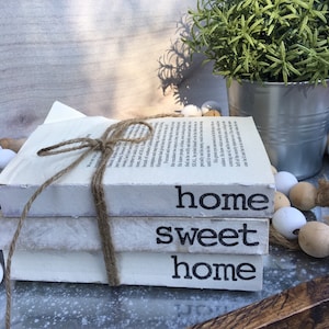 Home Sweet Home Stacked Books //Home Books//Neutral Farmhouse Decor//Home Decor