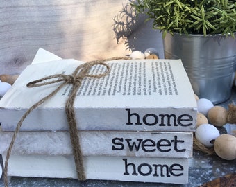 Home Sweet Home Stacked Books //Home Books//Neutral Farmhouse Decor//Home Decor