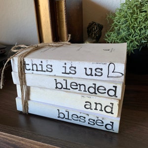 This is Us blended and blessed Stamped Books//Home Books//Neutral Farmhouse Decor//Vintage Home//farmhouse books//Free Shipping