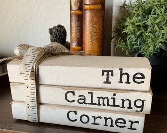 The Calming Corner Stacked Books //Home Books//Neutral Farmhouse Decor//Home Decor