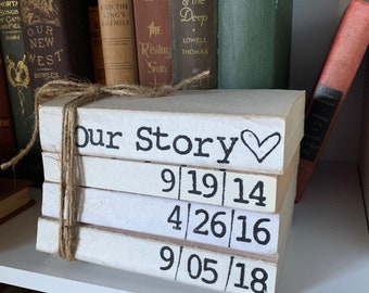 Set of 4 Custom Personalized Stacked Books  for Home Decor-Neutral Farmhouse Decor