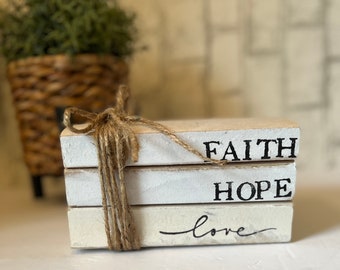 Faith Hope Love Stamped Books//Home Books//Neutral Farmhouse Decor//Vintage Home//farmhouse books//Free Shipping