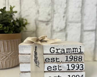 Custom Mom Established decorative book stack|| Neutral Farmhouse Decor| Mother’s Day gift|  Real Books |Free Shipping