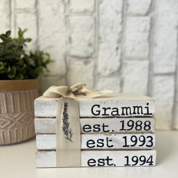 Custom Mom Established decorative book stack|| Neutral Farmhouse Decor| Mother’s Day gift|  Real Books |Free Shipping