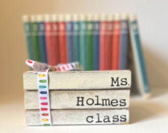 Personalized  Teacher Class Book Stacks | Teacher Farmhouse Book stack | Classroom Decorative books | Teacher Apperception Gift