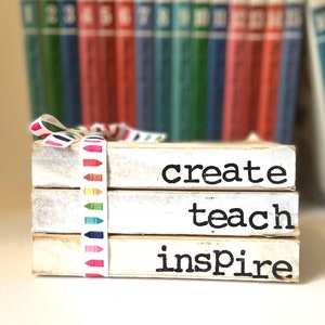 Create Teach Inspire Stamped Books |Home Books| Neutral Farmhouse Decor | Classroom decor |farmhouse books |Free Shipping