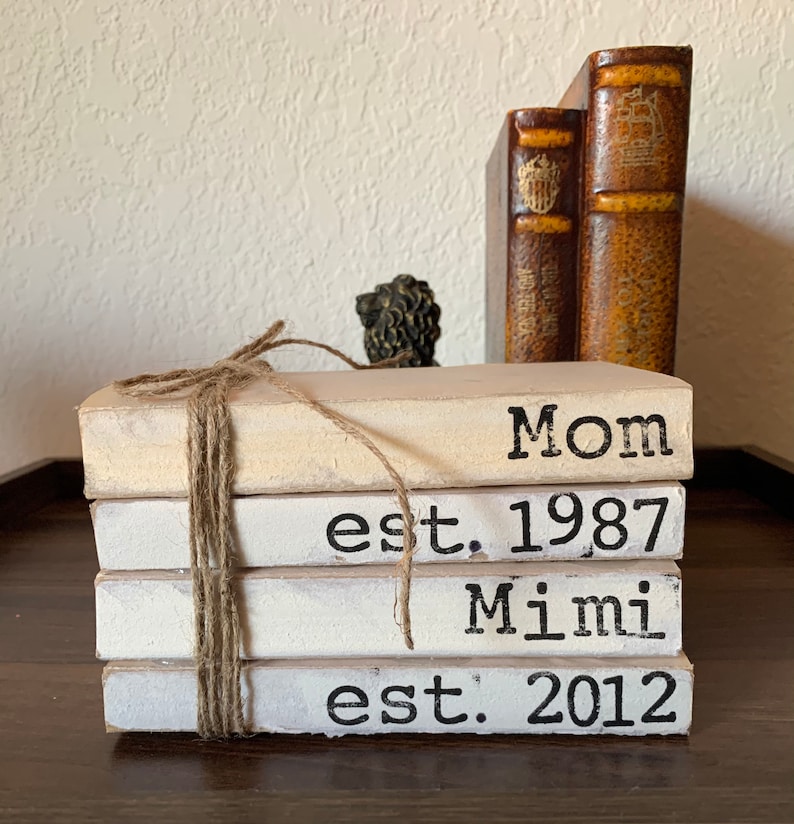 Mom and Mimi book stack|Decorative Books| Neutral Farmhouse Decor| Farmhouse books| Vintage Decorative Books |Free Shipping