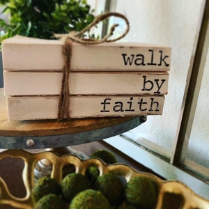 Walk by Faith Stamped Books//Home Books//Neutral Farmhouse Decor//Vintage Home//farmhouse books//Free Shipping