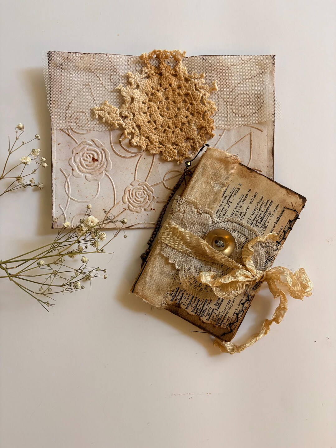 Mini Journal Set Shabby Chic Mini Journal Set, Romantic Tea-stained Lace Keepsake Book ...