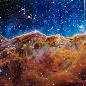 Starry Night Astro Photo James Webb Space Telescope Carina Nebula Cosmic Cliffs Galaxy JWST Stars in Space NASA Images Astronomy Metal Print