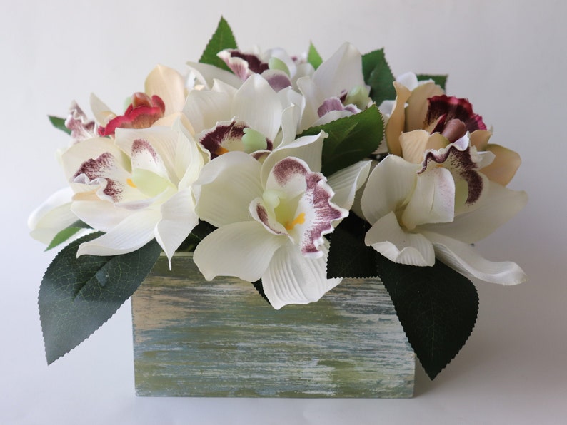 Silk flowers in wooden box rustic centerpiece with fake Etsy