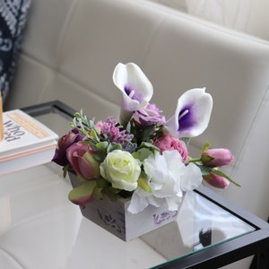 A wooden box rustic centerpiece with artificial flowers, wedding centerpiece, home,bathroom,office decor,faux flower arrangement