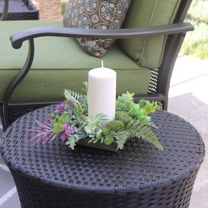 Artificial Succulent Candle Centerpiece, Farmhouse Greenery Arrangement