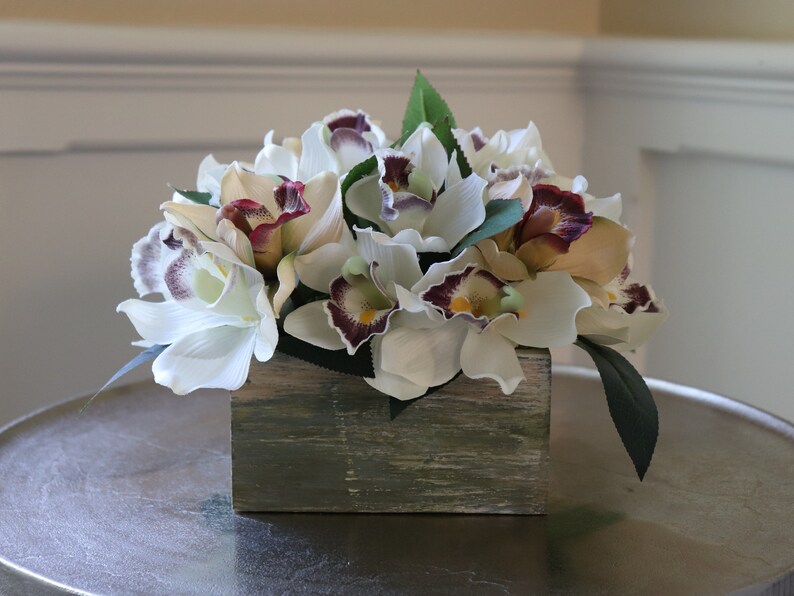 Silk flowers in wooden box rustic centerpiece with fake Etsy