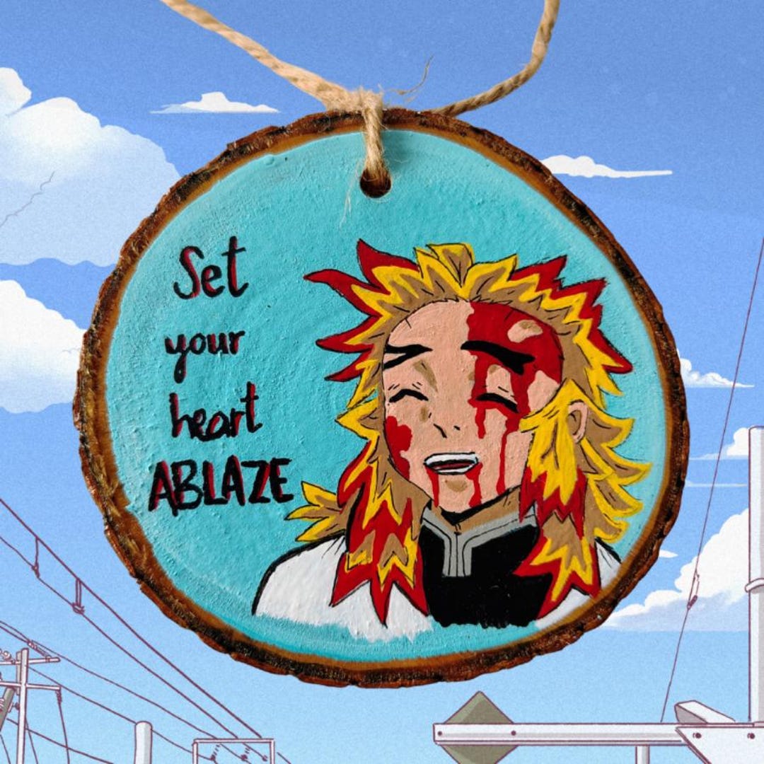 Demon Slayer, Kyōjurō Rengoku, Anime, Hanging Wood Slice Acrylic Art - Etsy