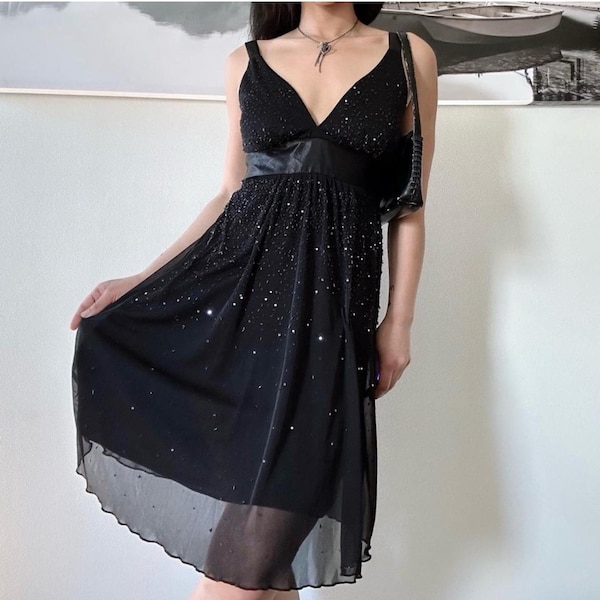 y2k vintage glam mesh overlays dress