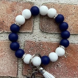Yankee&#39;s Wristlet Keychain with Bling - Penn State Wristlet with Bling - Christmas Gift - Gift For Her - Silicone Beaded Wristlet with Bling