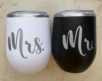 Braut und Bräutigam Weinbecher Hochzeitsgeschenk - Mr. und Mrs. Edelstahl Weinbecher Set - Braut und Bräutigam Weinset - Weinbecher Set