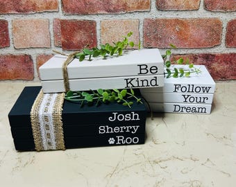 Farmhouse Wooden Book Stacks - Custom Faux Book Stacks - Custom Wooded Stacked Name Books - Farmhouse Decor - Gift for Mom - Gift for Her